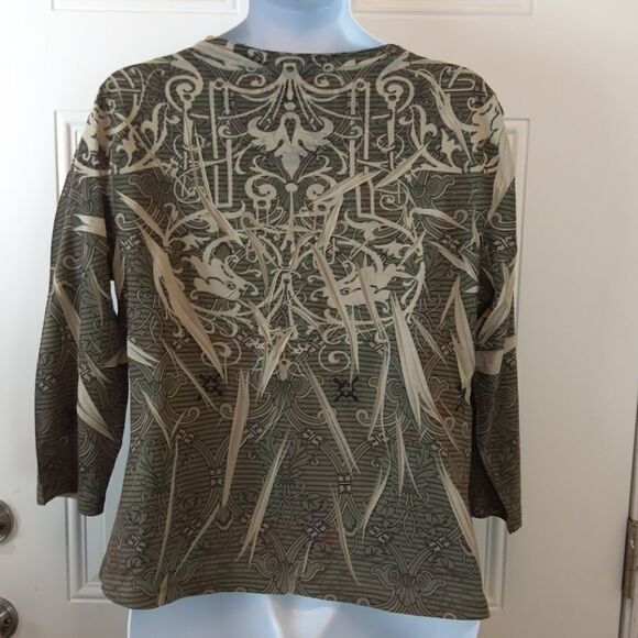 Equation olive green printed 3/4 sleeve blouse - Picture 6 of 9
